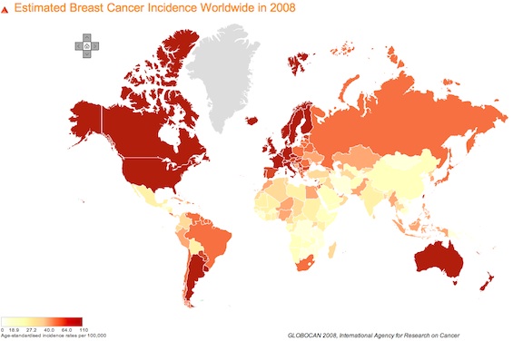 Breast Cancer world map.